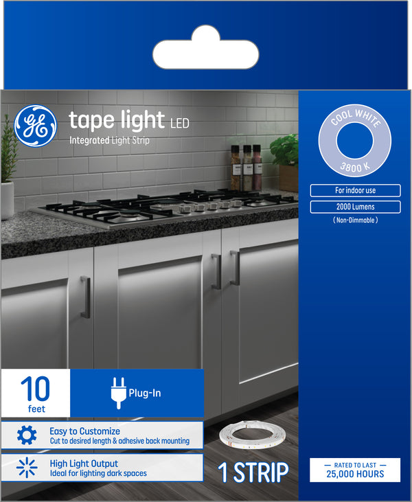 GE LED Tape Light, Undercabinet Plug-In Light Strip, Cool White