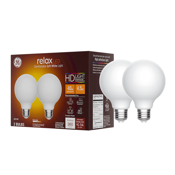 GE Relax HD LED Soft White 40 Watt Replacement Globe Light Bulbs