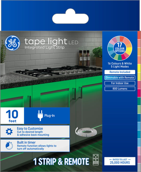 GE LED Tape Light, Undercabinet Plug-In Light Strip, Color-Changing