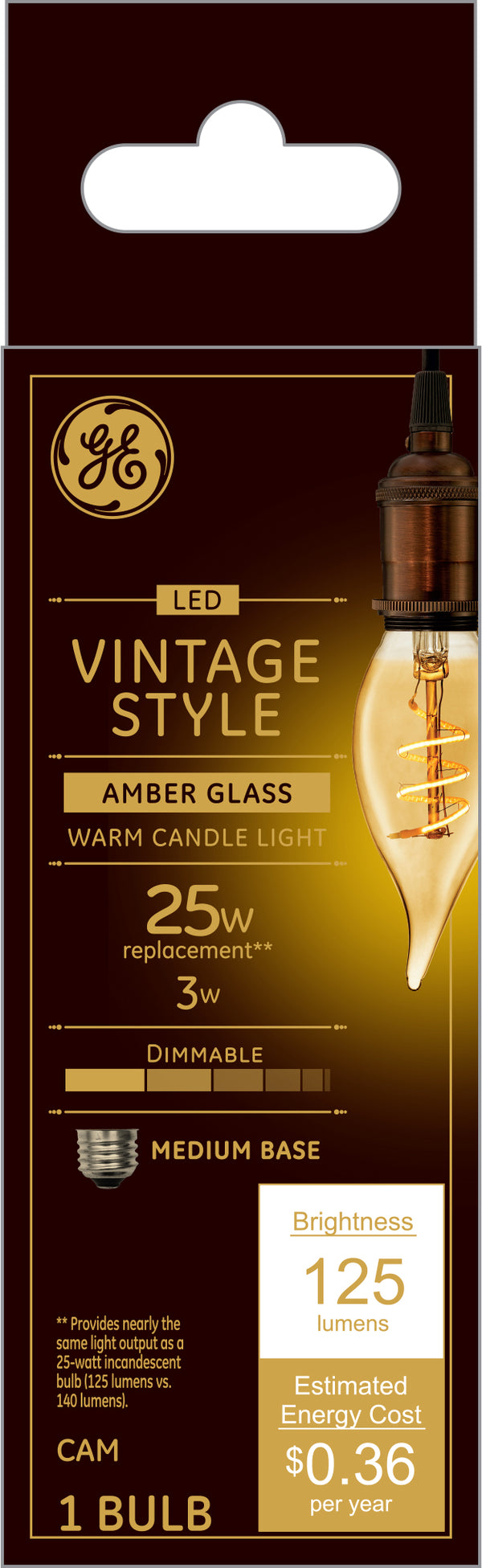 GE Vintage LED 25 Watt Replacement, Candlelight, CA11 Deco - Candle Bulb (1 Pack)