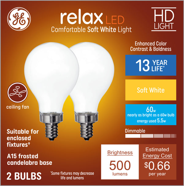 GE Relax HD LED Soft White Ceiling Fan Bulbs