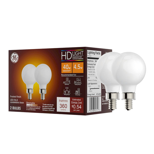 GE Relax HD LED Soft White Globe Candelabra Base Light Bulbs