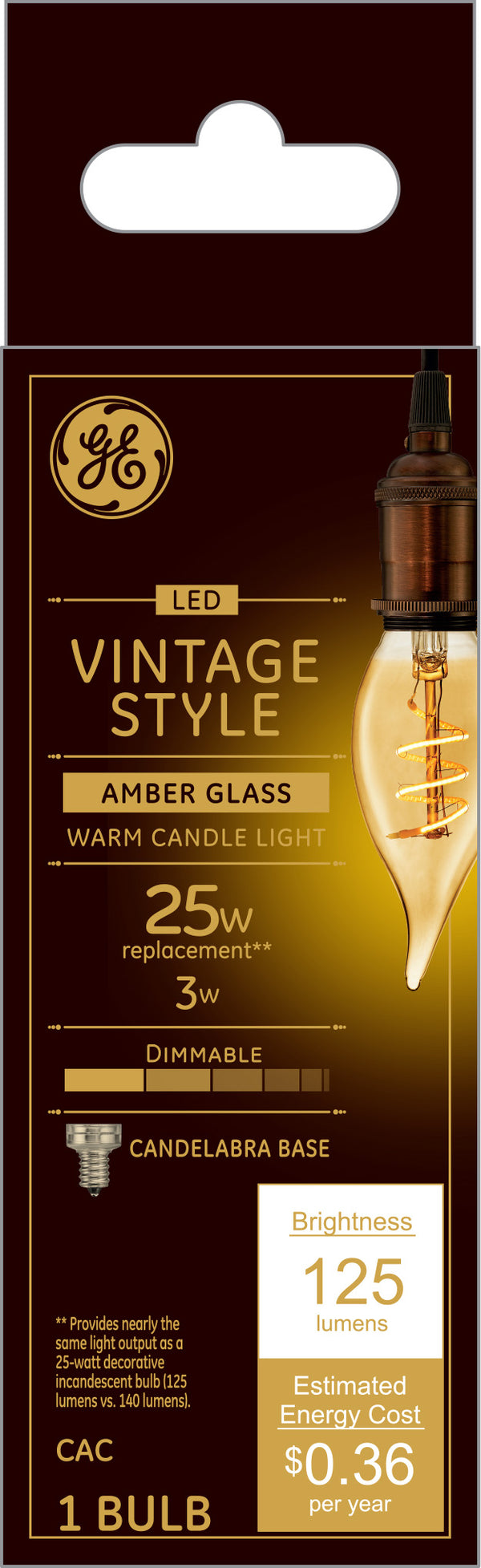 GE Vintage LED 25 W Replacement, Candlelight, CA11 Deco - Candle Bulb (1 PK)
