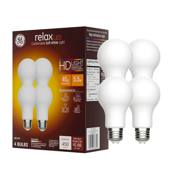 GE Relax HD LED Soft White General Purpose Glass Bulbs