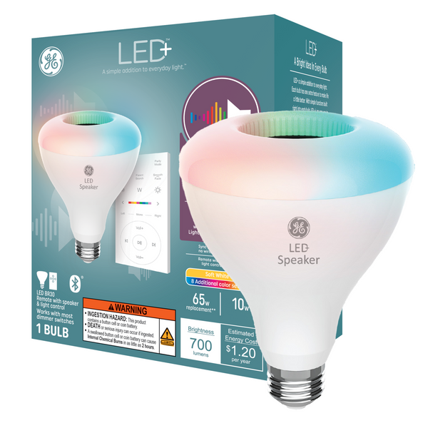 GE LED+ Bluetooth Speaker BR30 LED Light Bulb, Color Changing Light Bulb with Speaker and Remote Control (1-Pack)