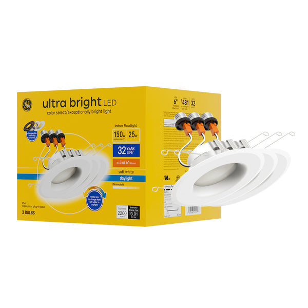 GE Ultra Bright LED 150 Watt Replacement, Soft White, RS48 (RS6) Recessed Downlight Bulbs (3 Pack)