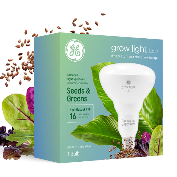 GE Grow Light for Plants, BR30 LED Light Bulb for Seeds and Greens, 16 PPF (1 Pack)