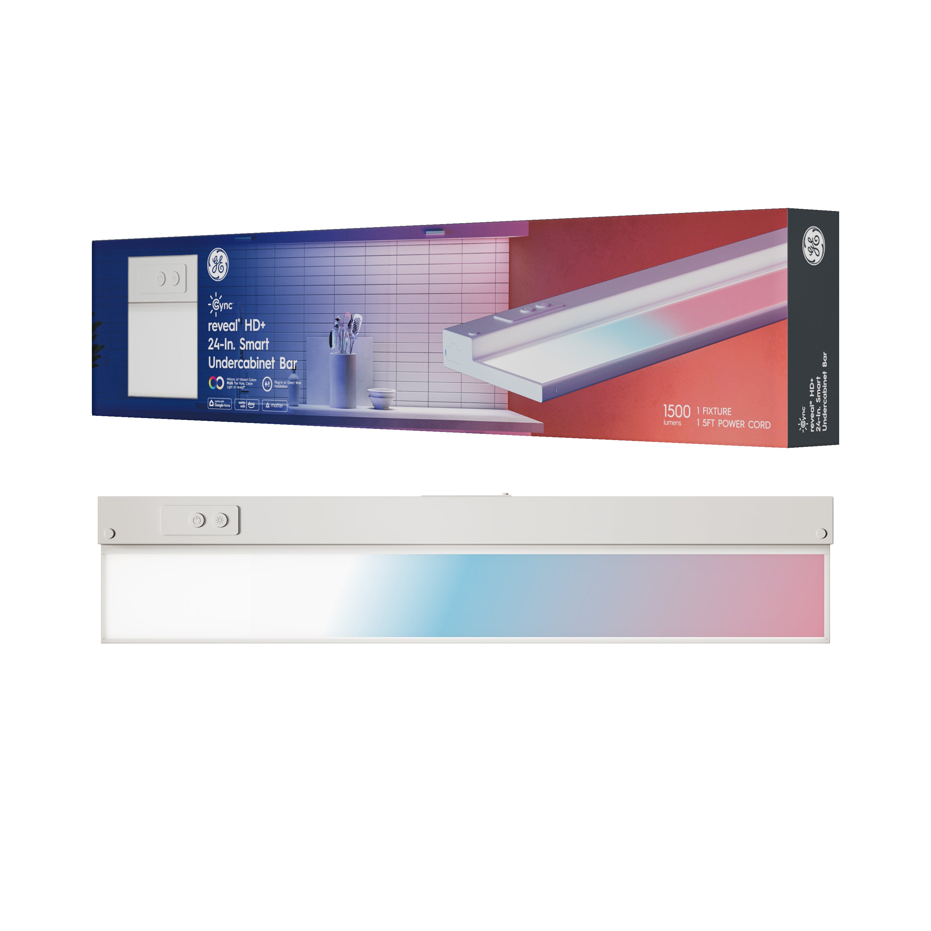 GE Cync Smart Under Cabinet Lights - 24" Color Changing Wi-Fi LED Bar With Alexa & Google Home