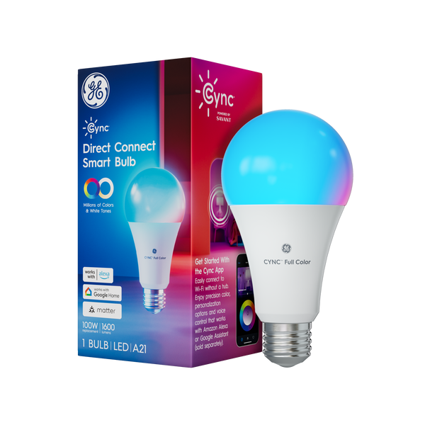 GE Cync Direct Connect A21 Smart LED Light Bulb, Color Changing Smart Lights, Matter Compatible, Works with Alexa and Google Home (1-Pack)