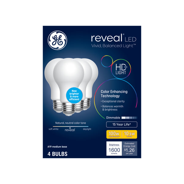 Reveal LED Frosted 100W A19 (4-Pack)
