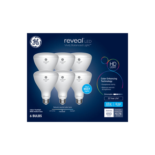 GE Reveal HD+ LED, 65 Watt Replacement, Reveal, BR30 Indoor Floodlight Bulbs