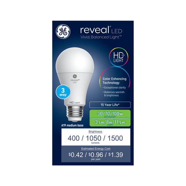 Reveal LED Frosted A19 3-Way 30W/70W/100W (1-Pack)