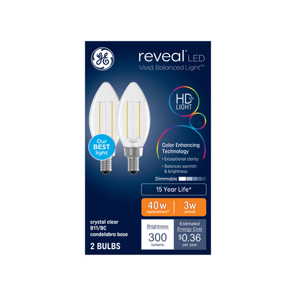 GE Reveal HD+ LED, Reveal, B11 Deco - Candle Bulbs