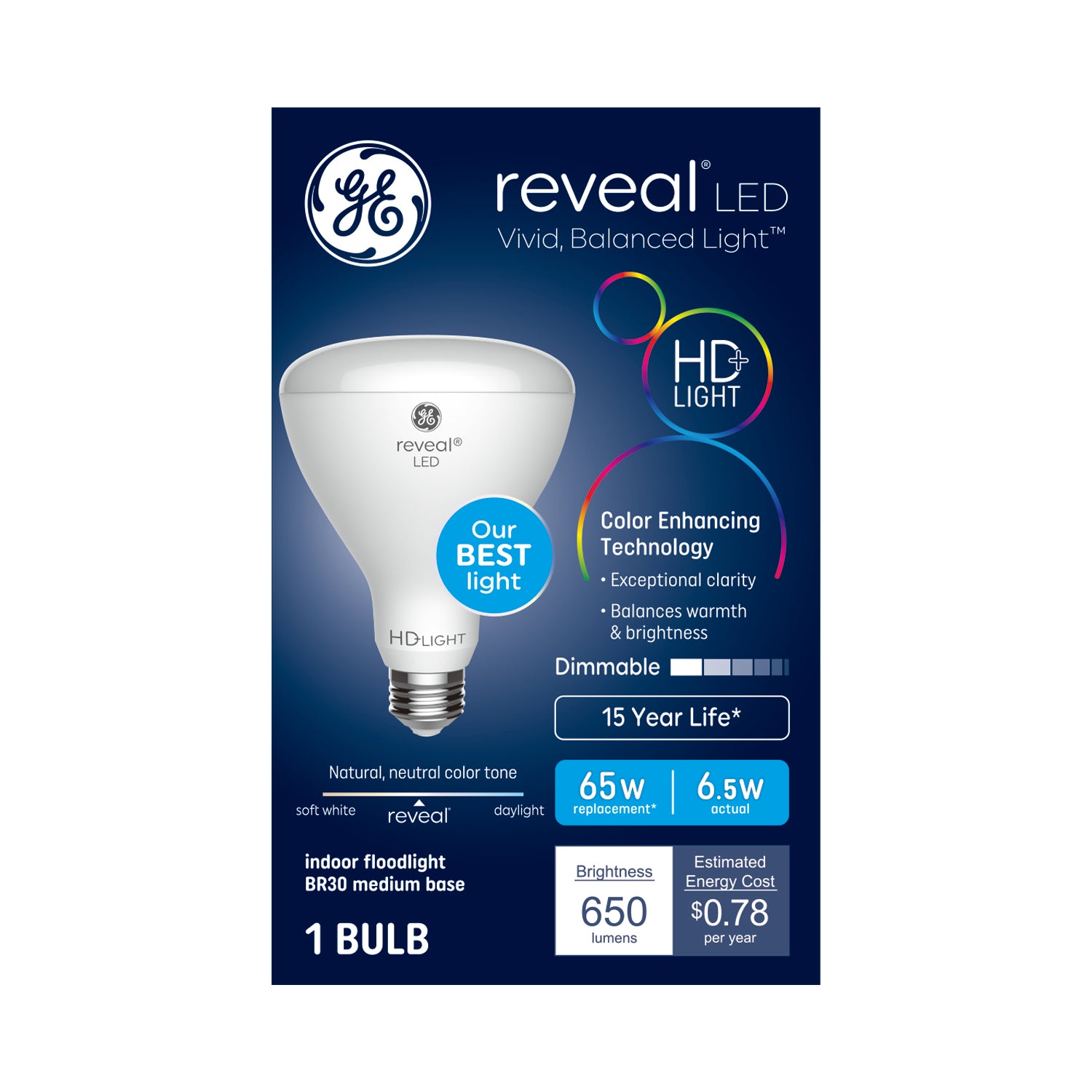 GE Reveal HD+ LED, 65 Watt Replacement, Reveal, BR30 Indoor Floodlight