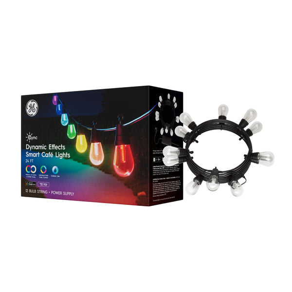 GE Cync Dynamic Effects Smart Cafe Lights, Color Changing Patio String Lights, Works with Alexa and Google, 24ft