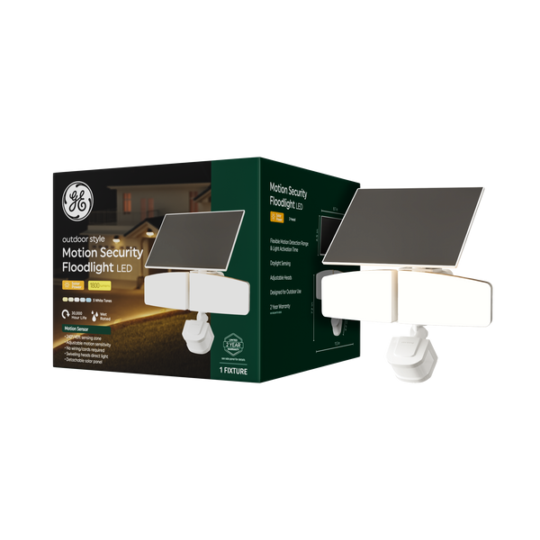 GE Outdoor Security Floodlights, Adjustable Head, Motion & Dusk to Dawn Sensor, Solar Light