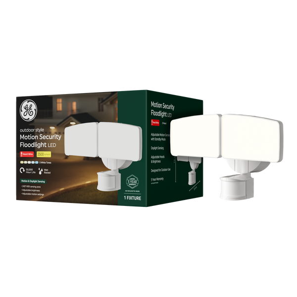 GE Outdoor Security Floodlights, Adjustable Head, Motion & Dusk to Dawn Sensor, Hardwired