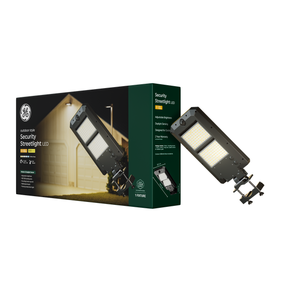 GE Outdoor Security Solar Streetlight, Adjustable Lights, Dusk to Dawn and Motion Sensor