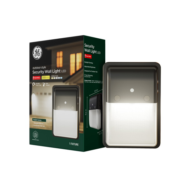 GE Outdoor Security Wall Light, Dusk to Dawn Sensor, Hardwired, Adjustable Brightness