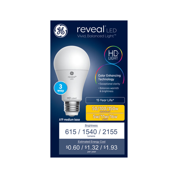 Reveal LED Frosted A19 3-Way 50W/100W/150W (1-Pack)