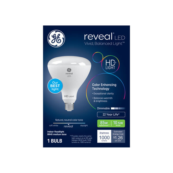 GE Reveal HD+ LED 85 Watt Replacement, Reveal, BR40 Indoor Floodlight Bulbs (1 Pack)
