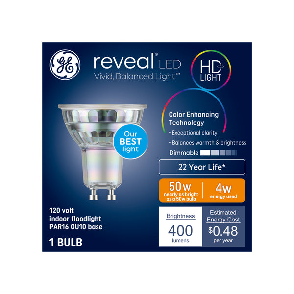 GE Reveal HD+ LED 50 Watt Replacement, Reveal, PAR16 Indoor Floodlight Bulb (1 Pack)
