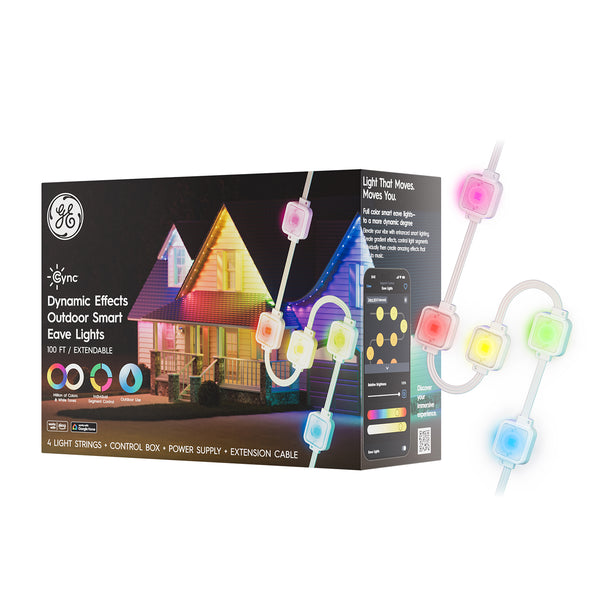 GE Cync Dynamic Effects Outdoor Smart Eave Lights, Color Changing Permanent Exterior Lights, Works with Alexa and Google, 100ft, Extendable