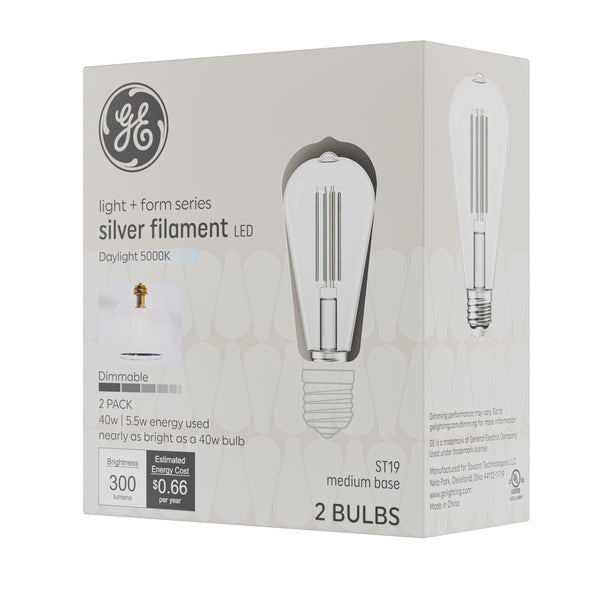 GE Light + Form Silver Filament 40W ST19 (2 bulbs)