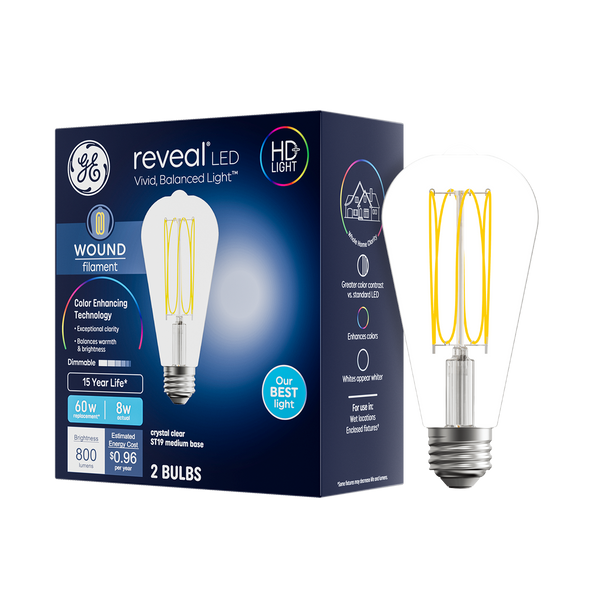 GE Reveal HD 60W ST19 Bulbs (2 pack)