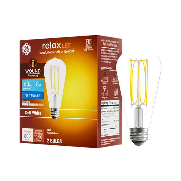 GE Relax HD Soft White 60W ST19 Bulbs (2 pack)
