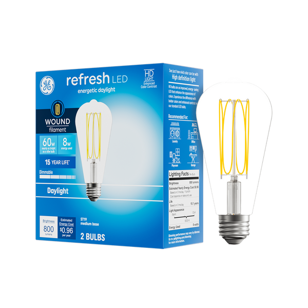 GE Refresh HD Daylight 60W ST19 Bulbs (2 pack)