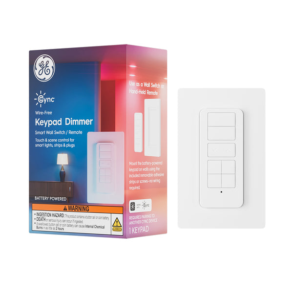GE Cync Smart Wire-Free Keypad Dimmer Switch / Remote, Bluetooth Enabled, Battery Powered Dimmer Light Control