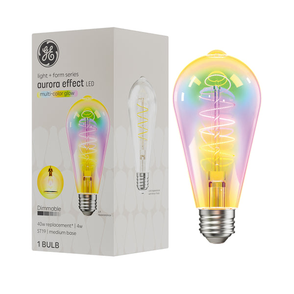 GE Light + Form Aurora Effect Multi-Color Glow LED Bulb, ST19 with Medium Base, 40W Replacement, 1-Pack