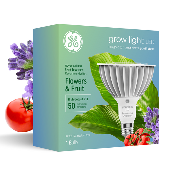 GE Grow LED Light Bulb for Indoor Plants, PAR38 Flood Light for Fruits & Flowers, 50 PPF (1 Pack)