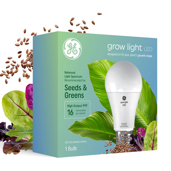 GE Grow LED Light Bulb, A19 Indoor Plant Light for Seeds and Greens, 16 PPF (1 Pack)
