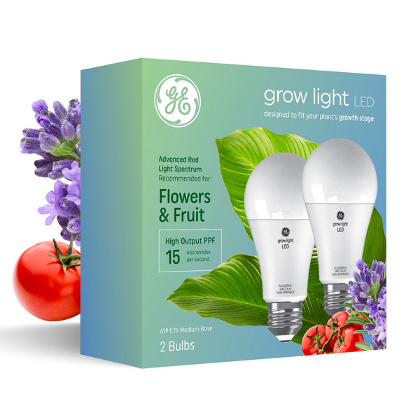 GE Grow Light for Plants, A19 LED Light Bulbs for Flowers and Fruit, 15 PPF