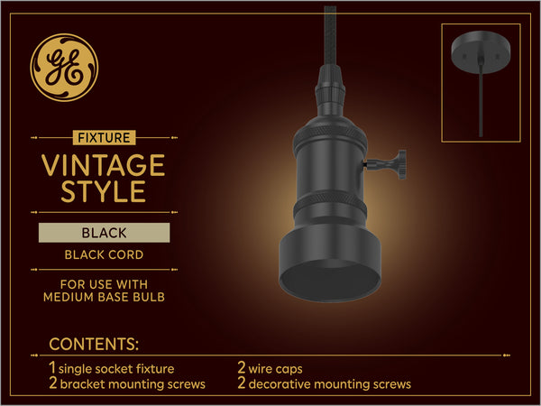 GE Vintage Style Matte Black Pendant Fixture