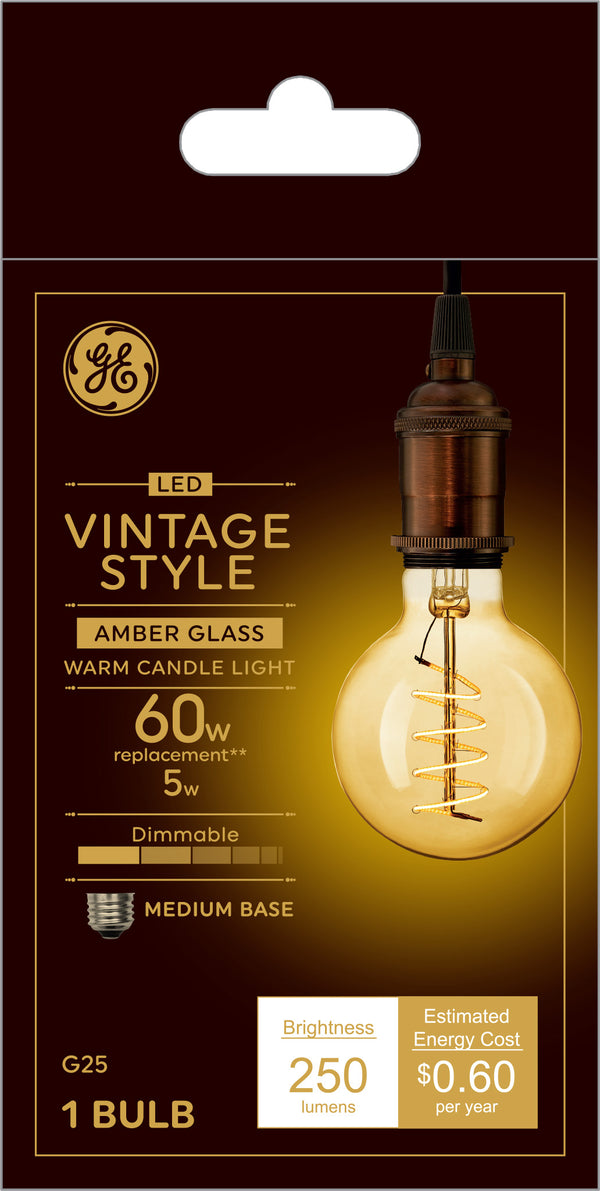 GE Vintage LED 60 W Replacement, Candlelight, G25 Deco - Globe Bulb (1 PK)