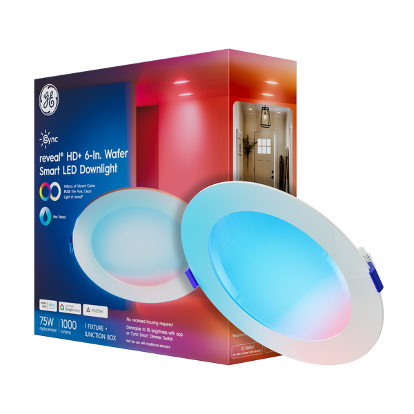 GE Cync reveal® Smart LED Wafer Downlight, Color Changing WiFi Light, Matter Compatible