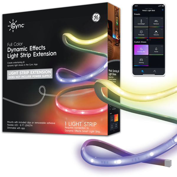 GE Cync Dynamic Effects Smart LED Light Strip Extension for Cync Dynamic Effects Indoor Light Strip & Power Supply (Sold Separately), 8ft Extension ONLY