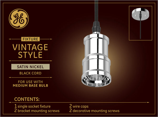 GE Vintage Style Satin Nickel Pendant Fixture