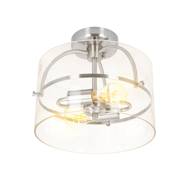 GE 2-Light Semi-Flushmount Light Mentor Family Traditional Brushed Nickel Fixture, 11.8in