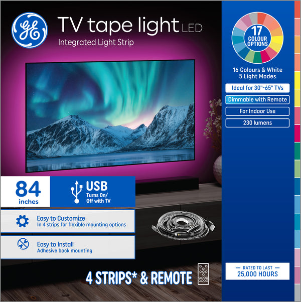 GE Color-Changing RGBW LED Television Tape Light Strip Kit