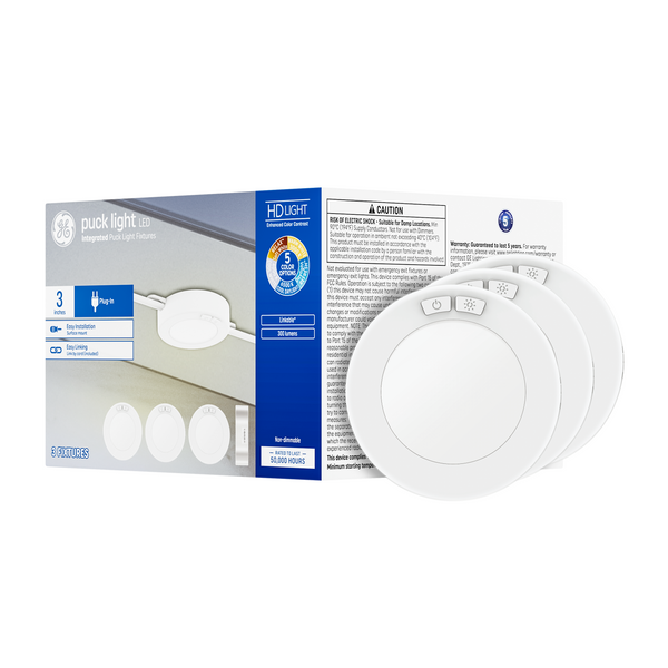 GE Puck Light, 5-Color White, Plug-In, 3-Inch Linkable Fixtures