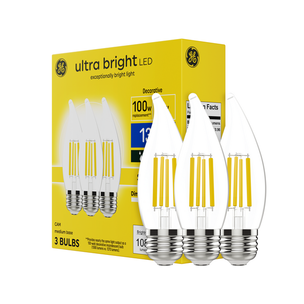 GE Ultra Bright LED Soft White CA12 Deco-Candle Medium Base Bulbs
