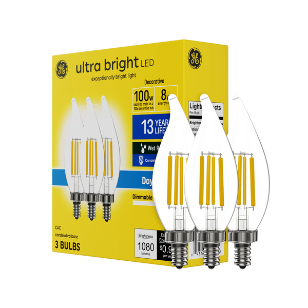 GE Ultra Bright LED Daylight CA12 Deco-Candle Medium Base Bulbs