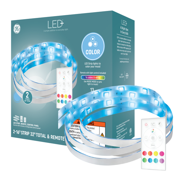 GE LED+ Color Changing LED Light Strip with Remote, 32ft