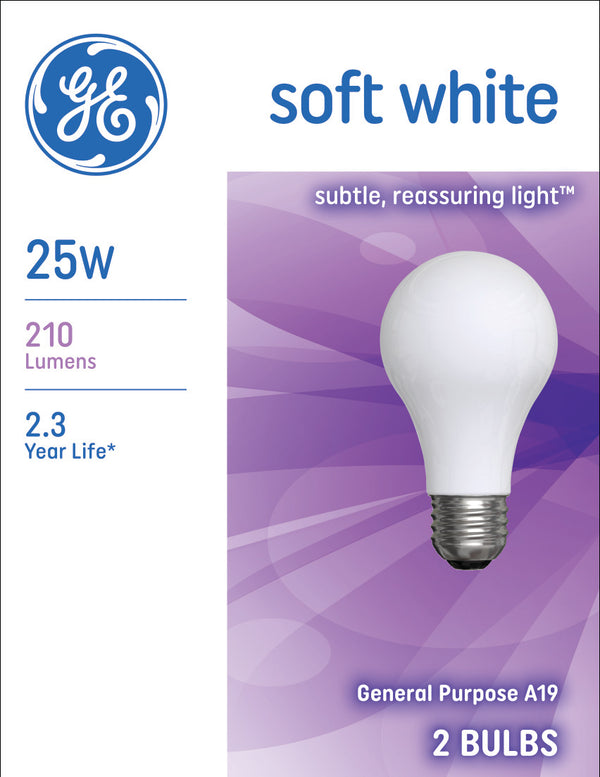 GE INC Soft White 25W A19 (2-PK)