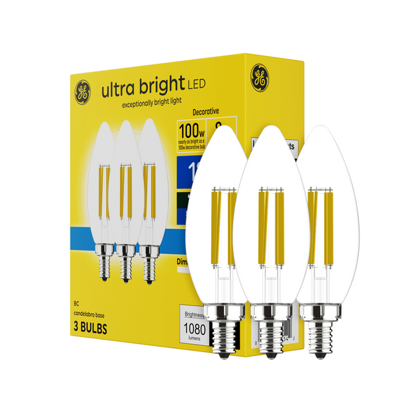 GE Ultra Bright LED Daylight B12 Deco-Candle Candelabra Base Bulbs