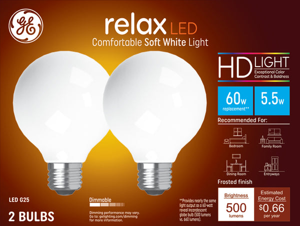 GE Relax HD LED Soft White 60 Watt Replacement Globe Light Bulbs